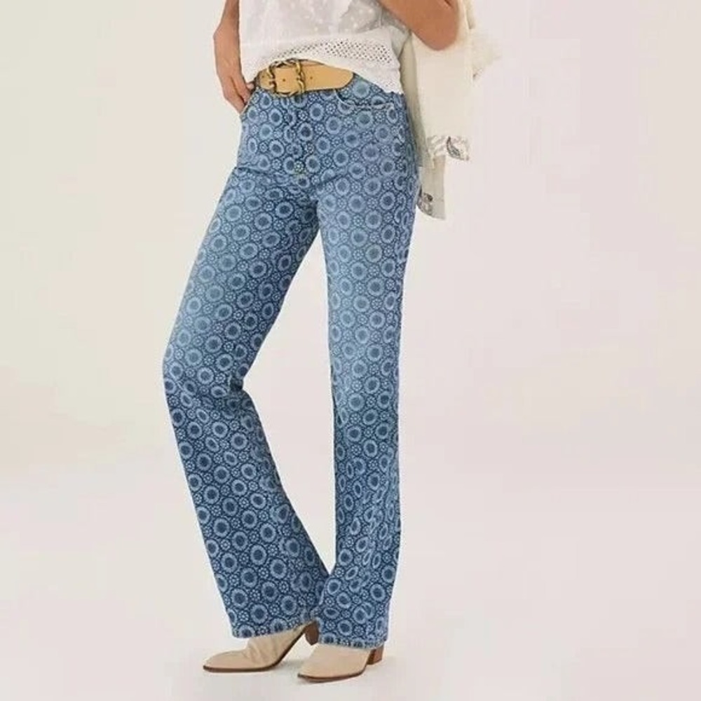 Lucky Brand Floral Medallion Flare Jeans Womens 28 Boho Concert 70s Festivalā